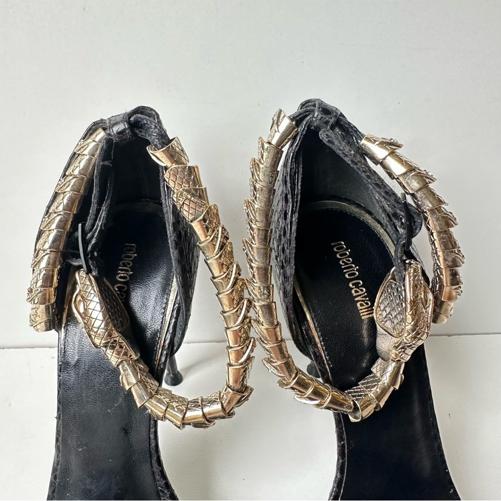 Roberto Cavalli Black Python Embossed Snake Ankle… - image 7